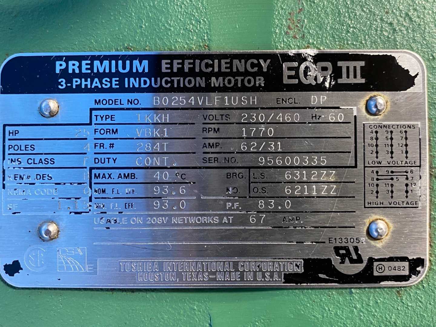 25 HP Toshiba Premium Efficiency 3-Phase Induction Motor EQR III - DP