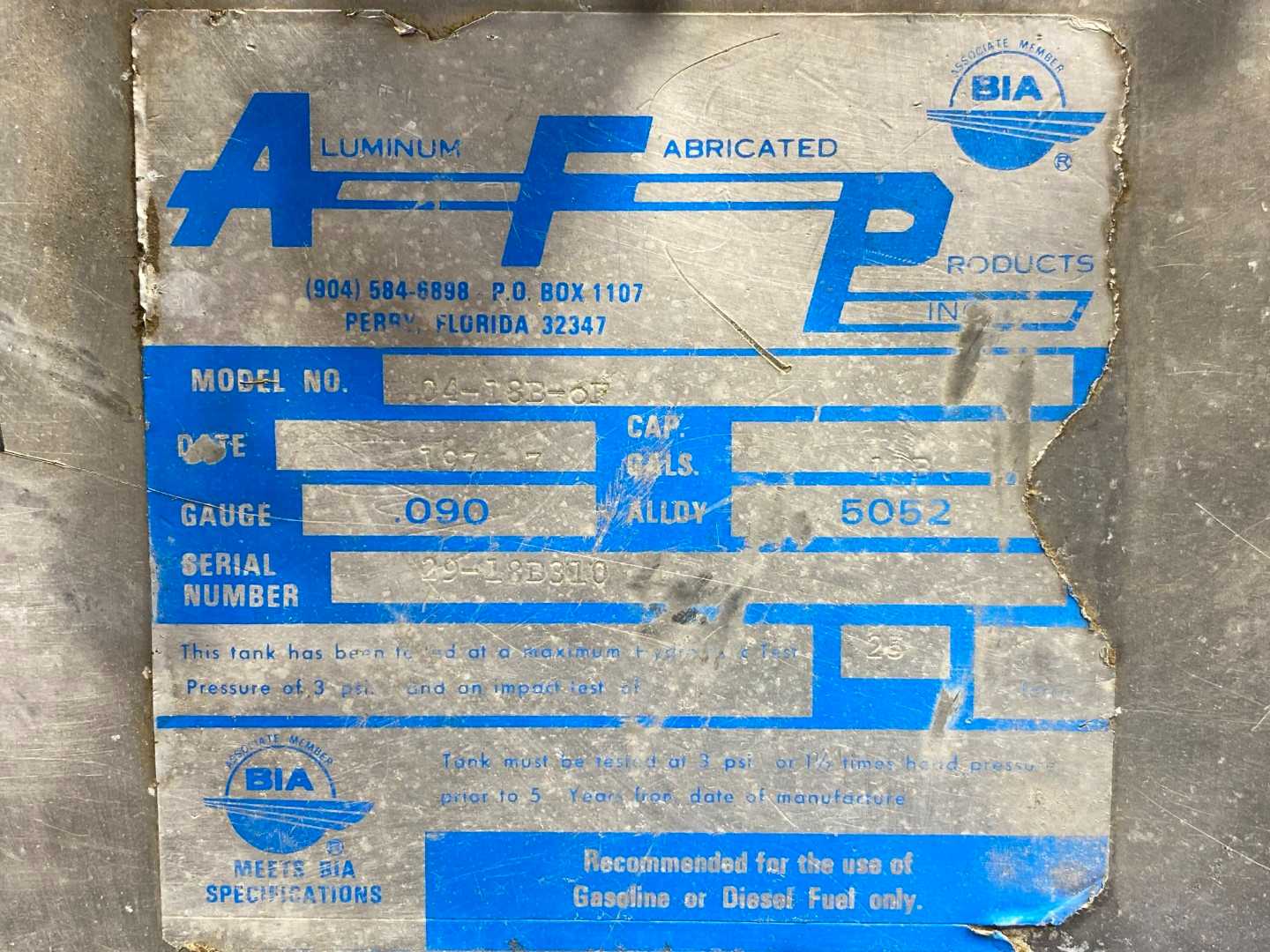 Fuel Tank AFP Aluminum Fabricated Products 04-18B-OF