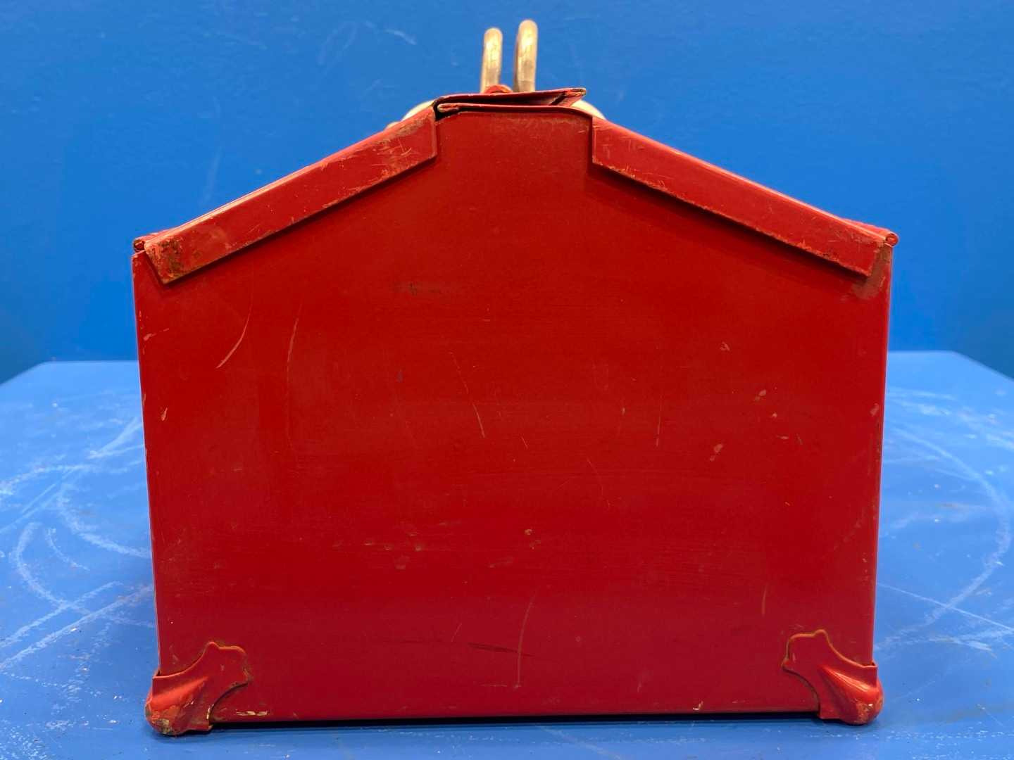 Antique T&D Metal Red tool box 8x21Lx9