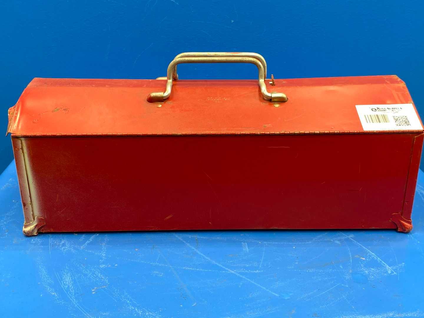 Antique T&D Metal Red tool box 8x21Lx9