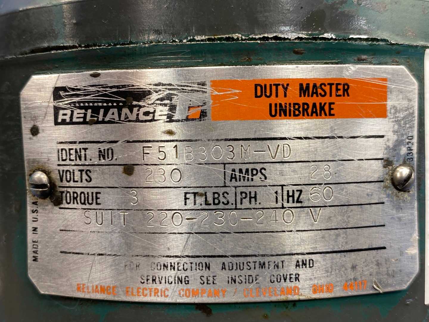 Reliance F51B303M-VD  A-C Motor Duty Master Unibrake P56G343 E54826