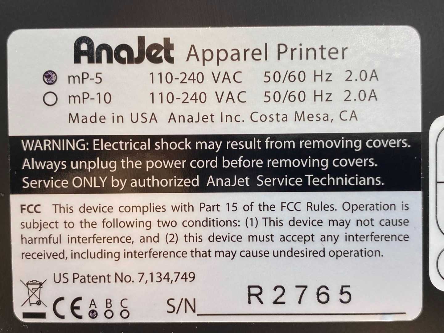 AnaJet mPower Digital Apparel Printer MP5
