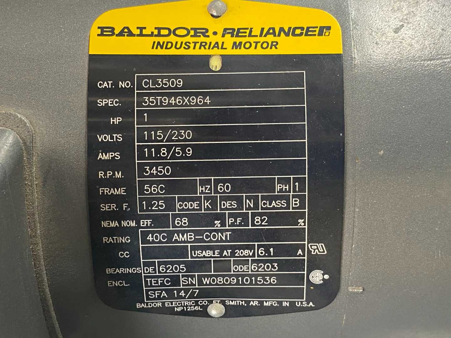 Kalamazoo Belt Sander with Baldor CL3509 Motor – 115/230V, 3450RPM, Single Phase