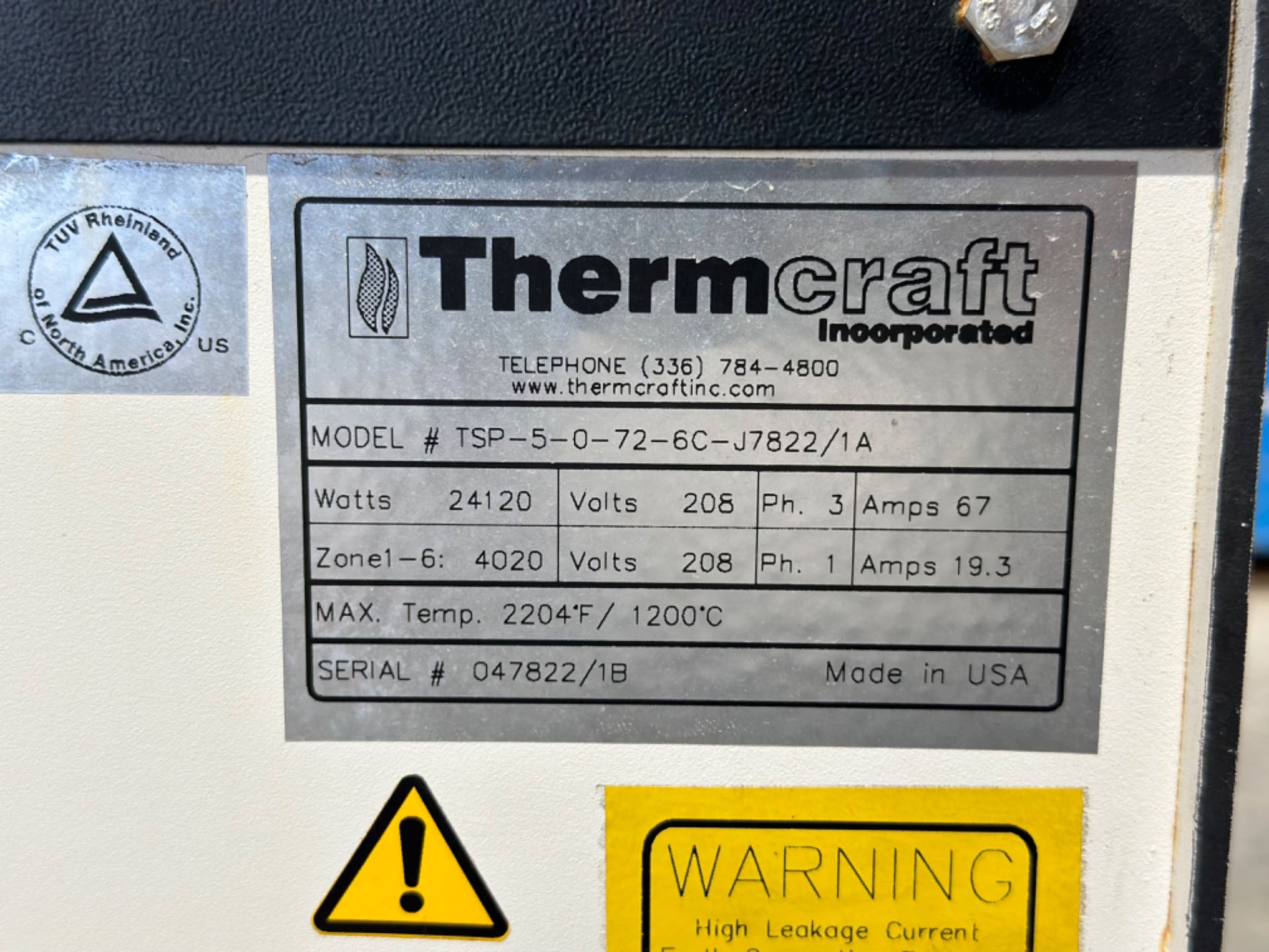 Thermcraft Split Tube Furnace TSP-5-0-72-6C-J7822/1A W/ control system 