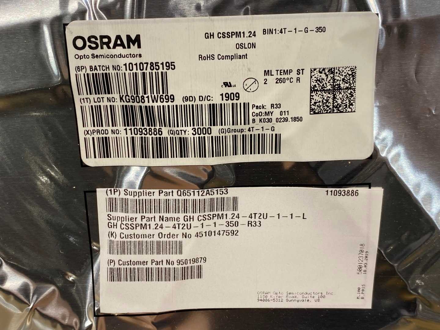 OSRAM Opto Semiconductors RED LED OSLON SSL 120 GH CSSPM1.24-4T2U-1-1-350-R33