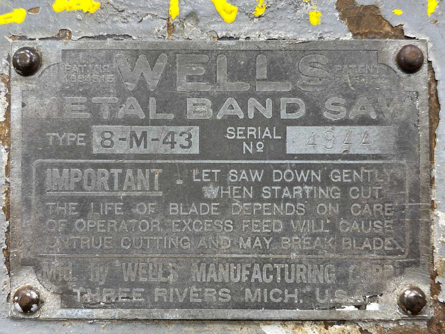 Wells Horizontal Metal Band Saw 8-M-43