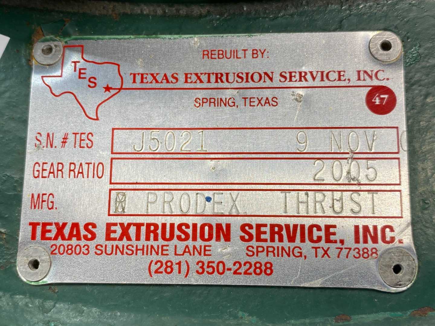 Rebuilt PRODEX J5021 Heavy-Duty Thrust Bearing Assembly – Texas Extrusion Service