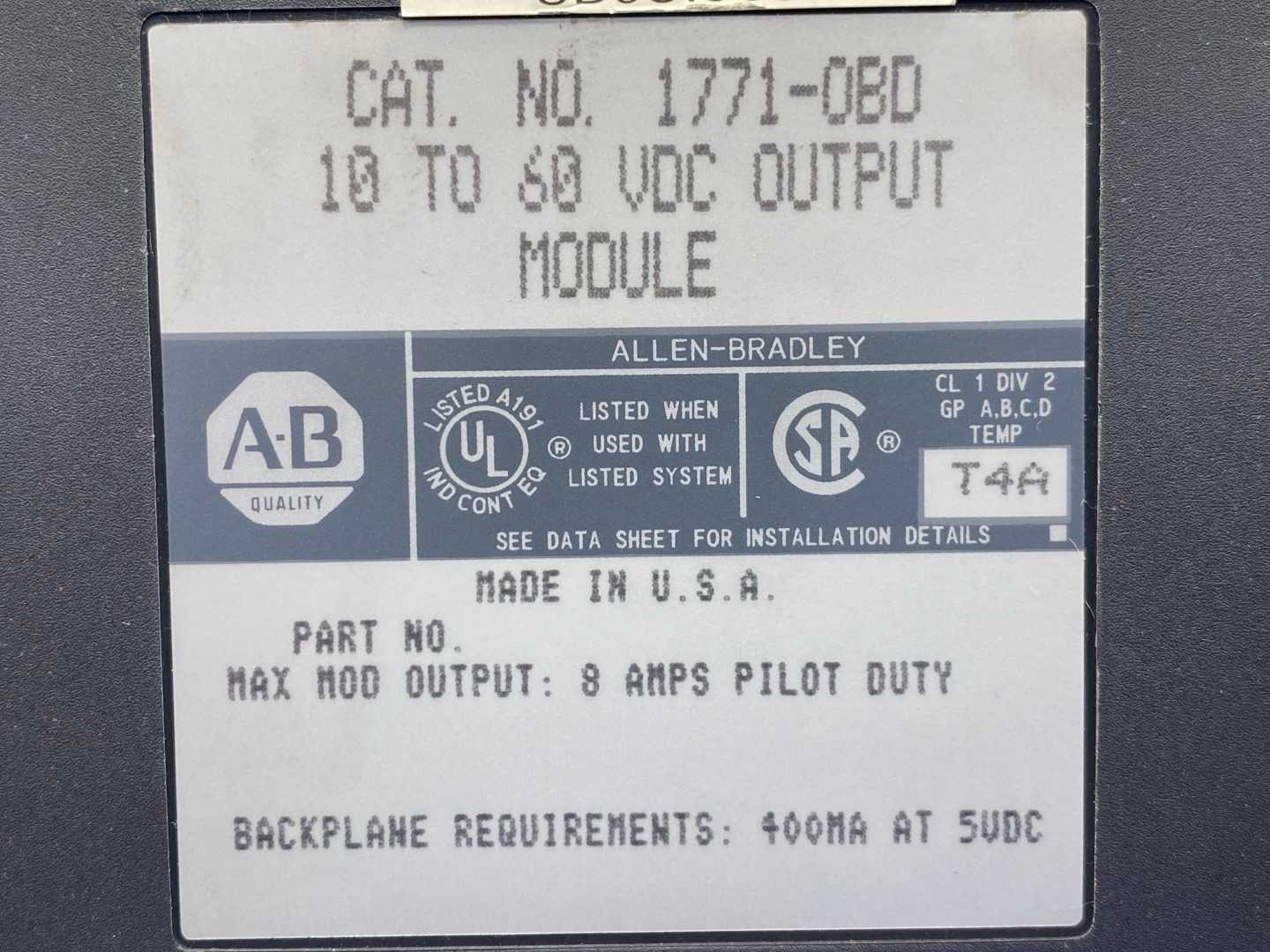 Allen-Bradley 1771-0BD 10 to 60 VDC Ouput Module