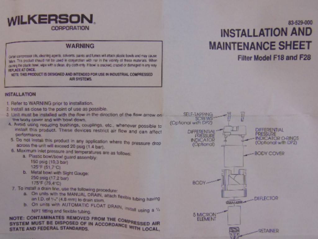 WILKERSON FILTER ELEMENT  FRP-96-653, AIR MICRON W/RUBBER O-RING