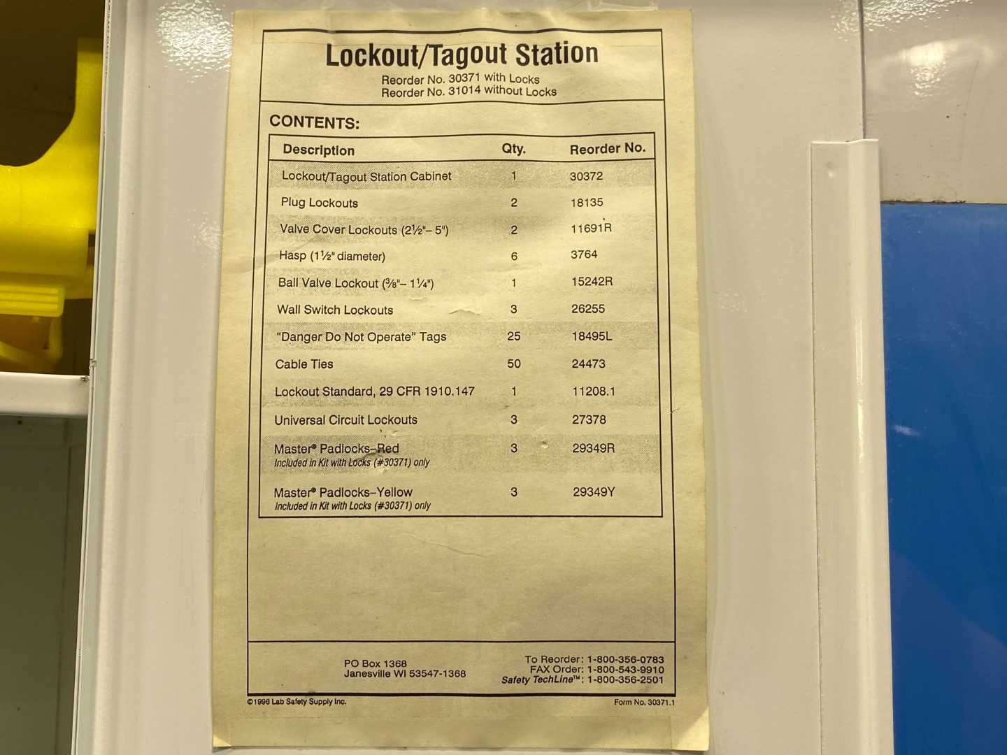 LAB SAFETY SUPPLY LOCKOUT TAGOUT STATION