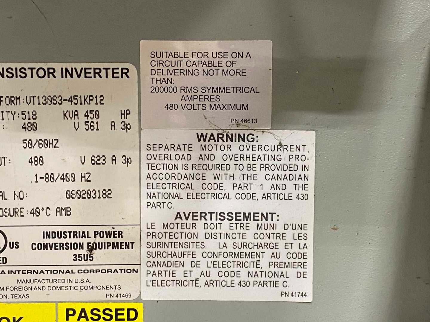 Toshiba G3 B451K40CCI  with VT130S3-451KP12 ASD/VFD Transistor Inverter 