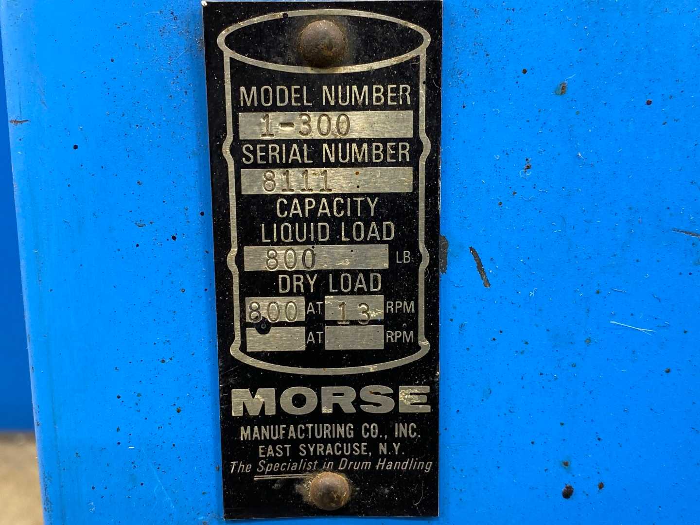 Morse Model 1-300 Single Drum Rotator 1-300 Capacity Liquid Hold 800