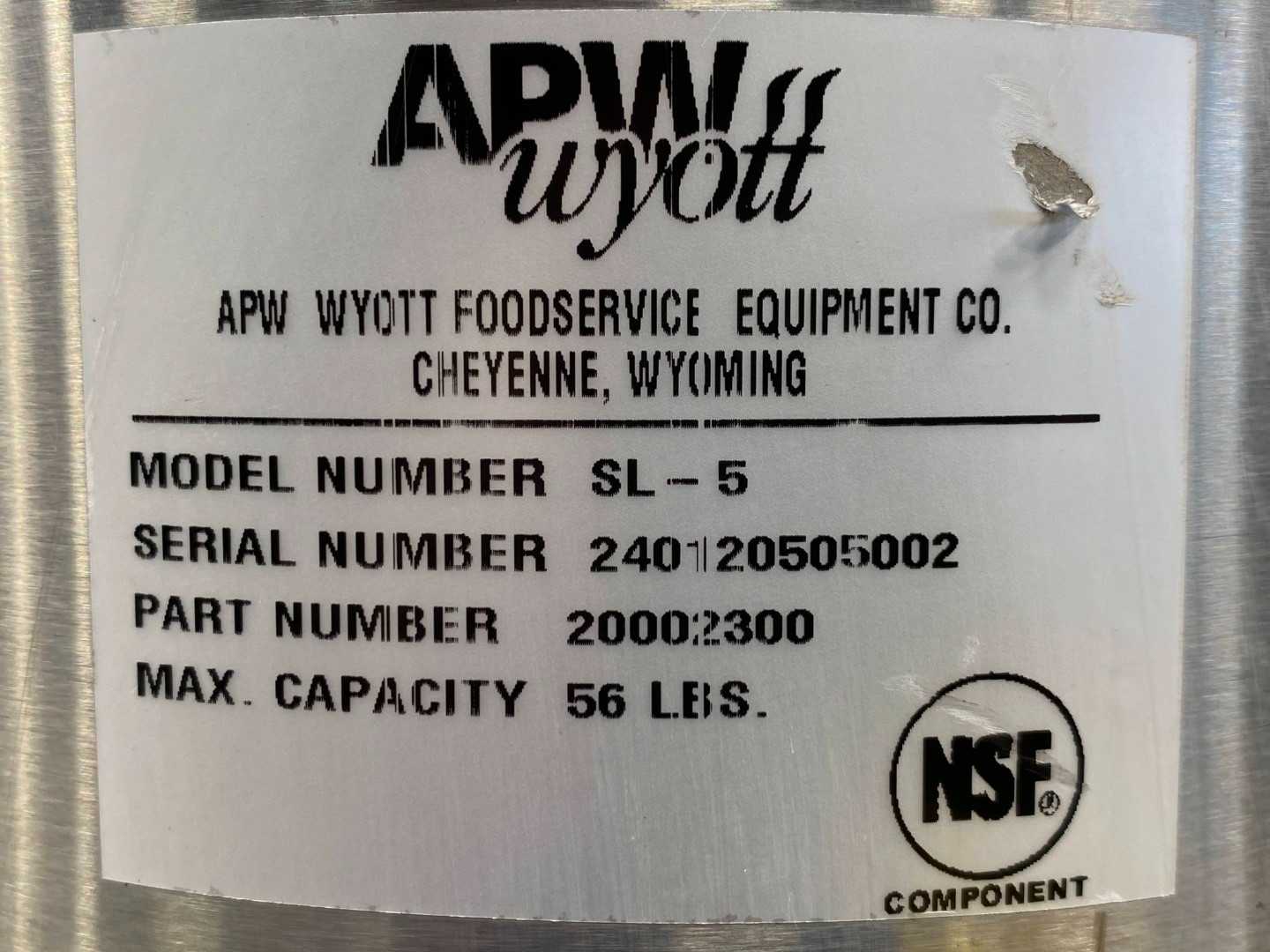 APW Wyott SL-5 Lowerator® Dish Dispenser Shielded Tubular Drop-in Style