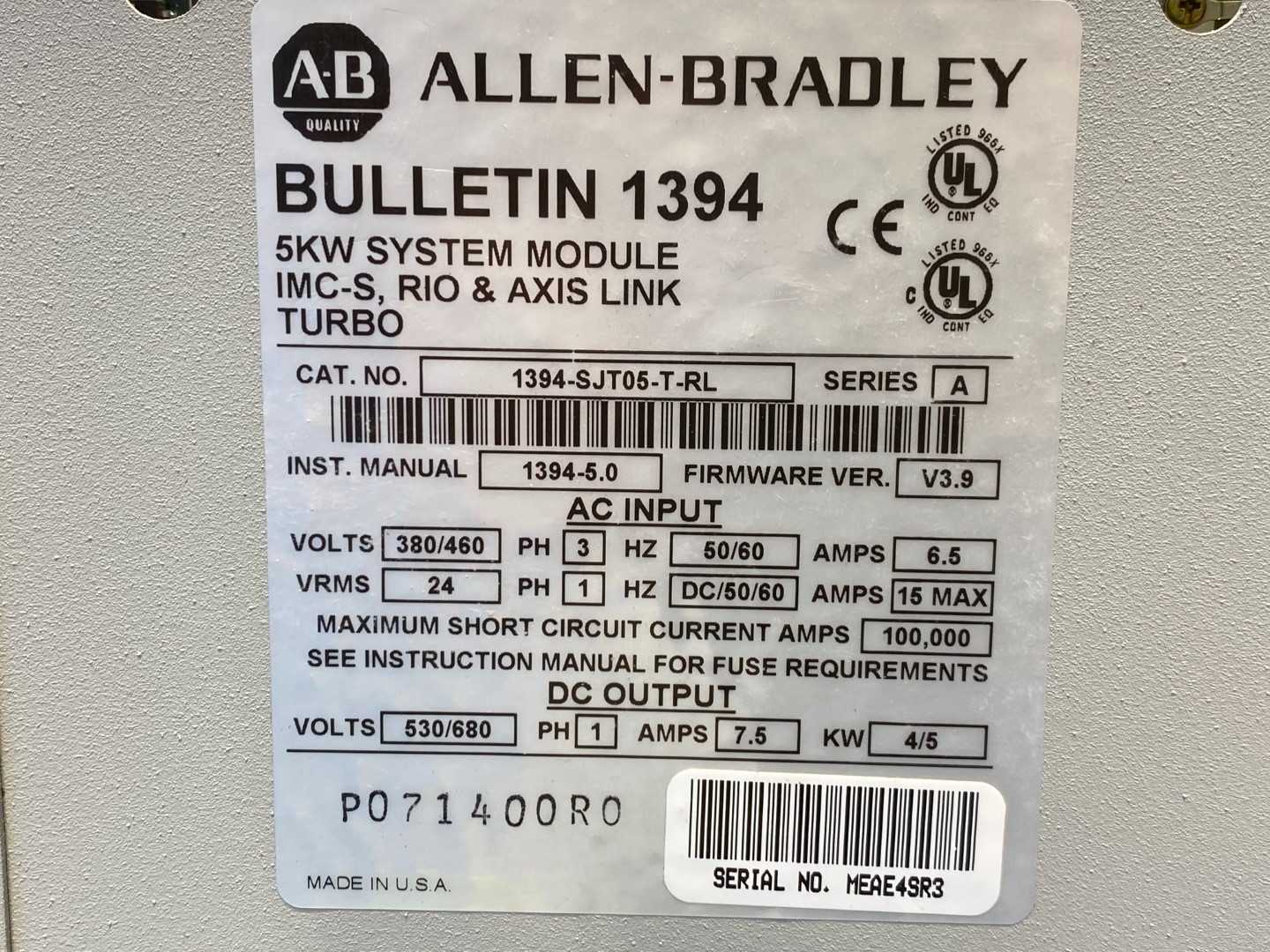 Allen Bradley 1394 Digital Servo Controller 1394-SJT05-T-RL Parts AS-IS