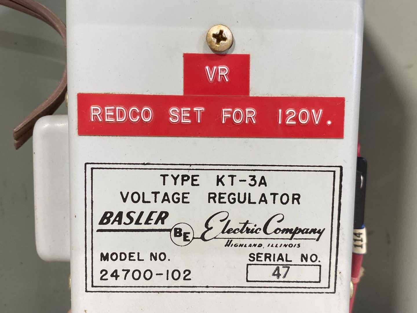 REDCO GENERATOR CONTROL 480V to 120V GE 4:1 JVP-0 Transformer KT-3A Regulator