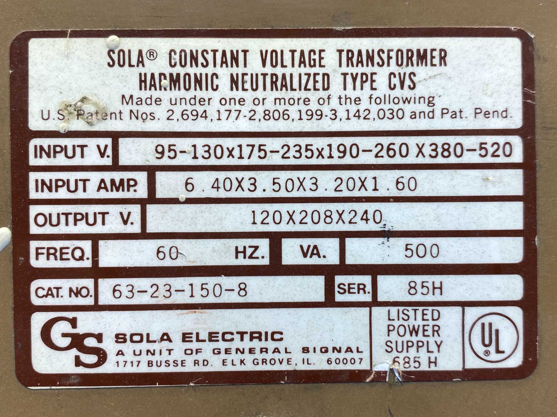 SOLA 63-23-150-8 Constant Voltage Transformer Type CVS