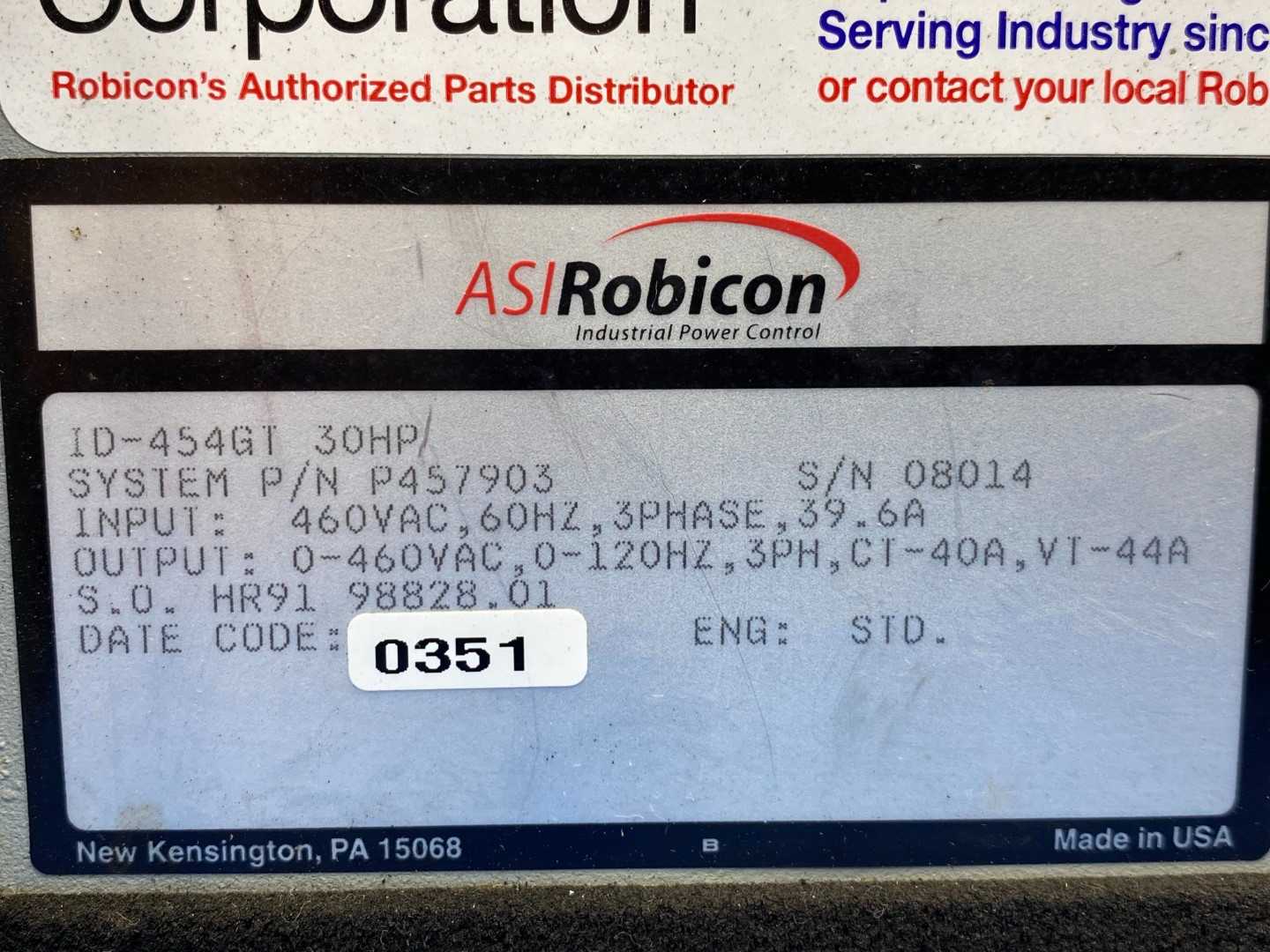 ASI Robicon Industrial Control System ID-454GT 30HP System P/N P456903 AC Drive