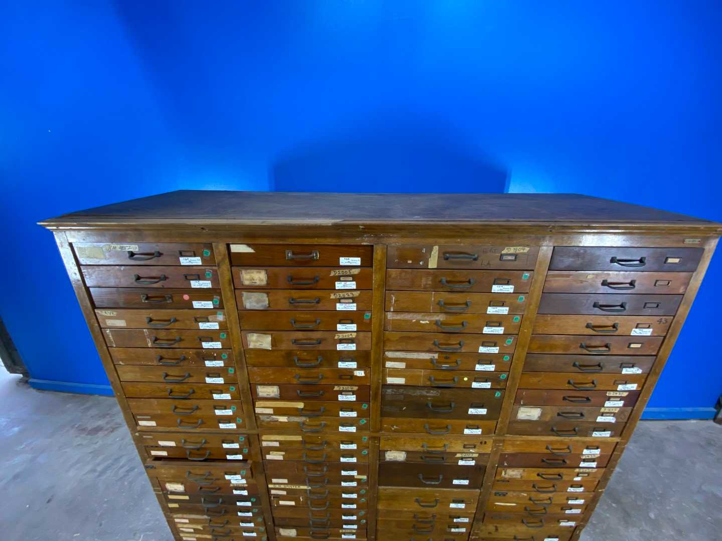 74 Drawer Antique Wood Specimen Cabinet.