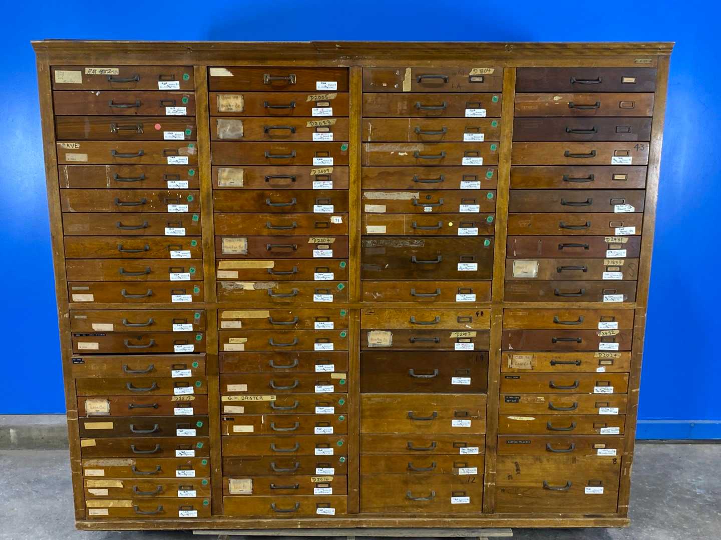 74 Drawer Antique Wood Specimen Cabinet.