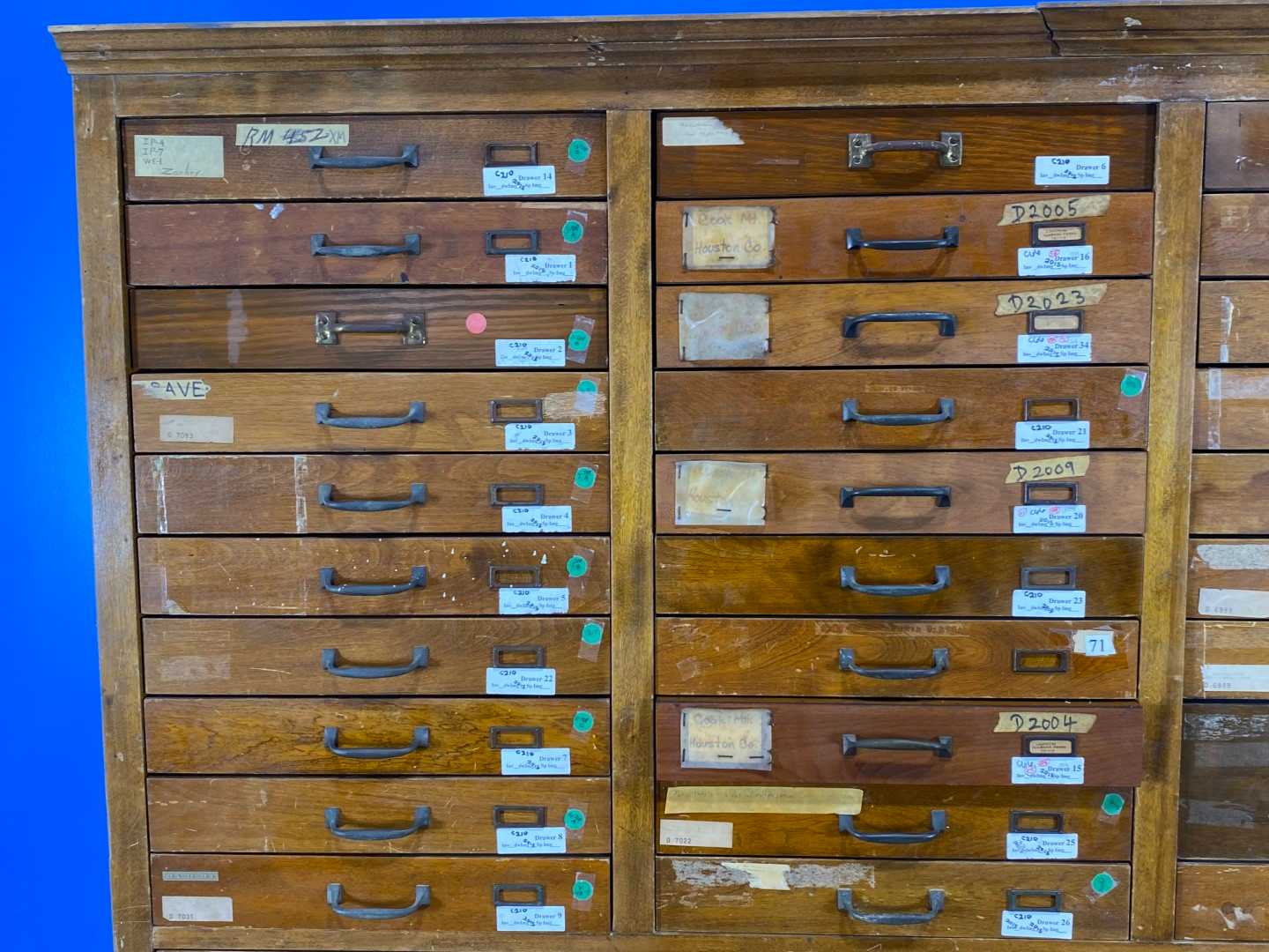 74 Drawer Antique Wood Specimen Cabinet.