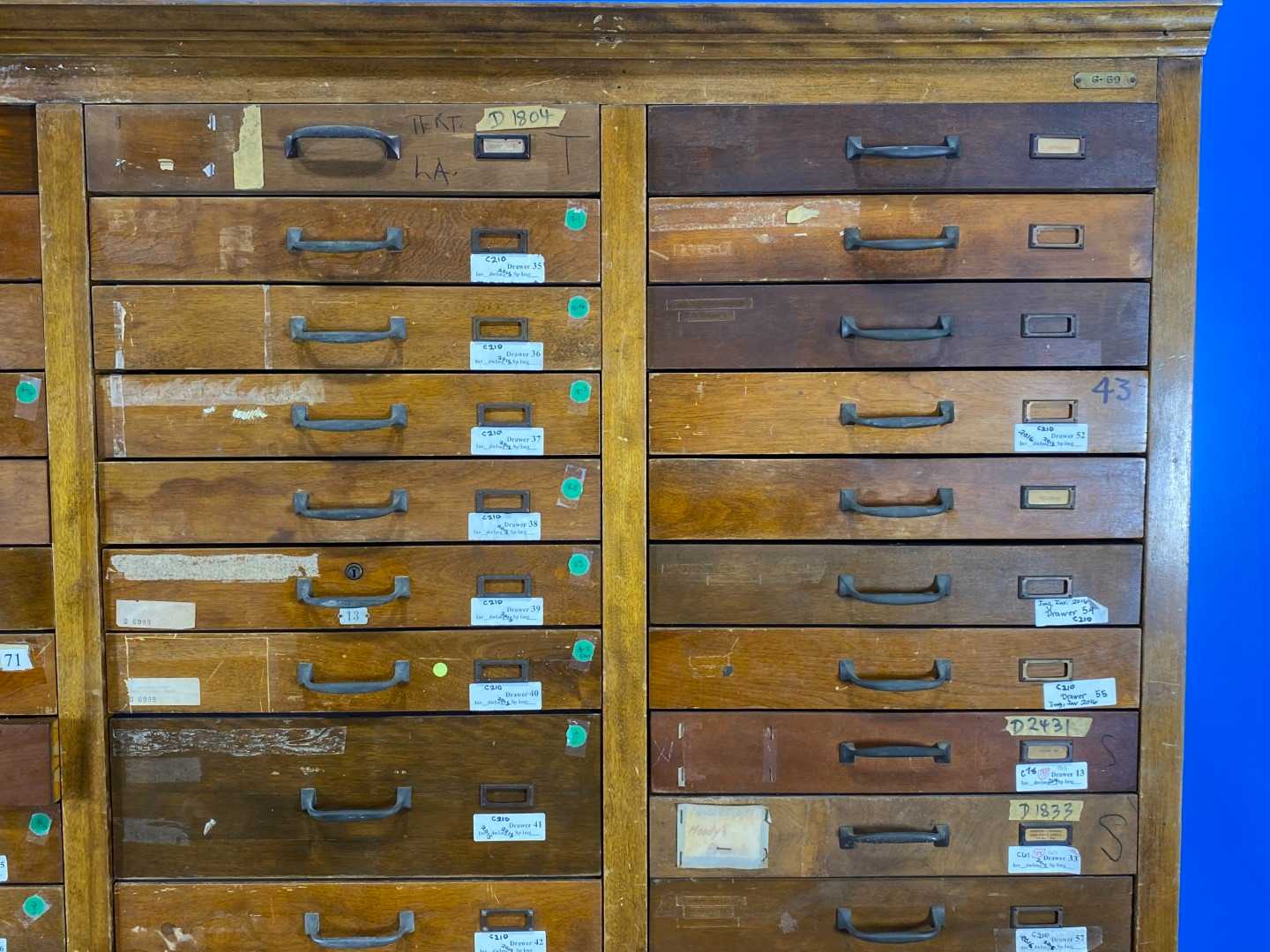 74 Drawer Antique Wood Specimen Cabinet.