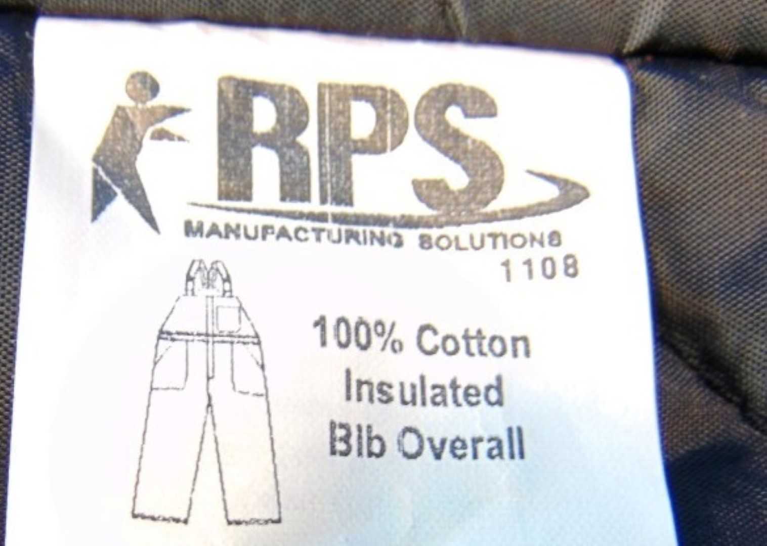 RPS 100% Cotton Insulated Bib Overall Small-Regular PD93-S-R