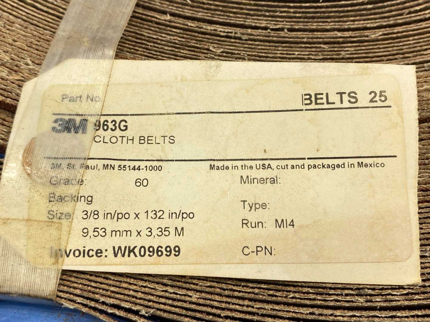 3M 963G Grade 60 Cloth Belts 3/8" x 132" (Bundles of 25)