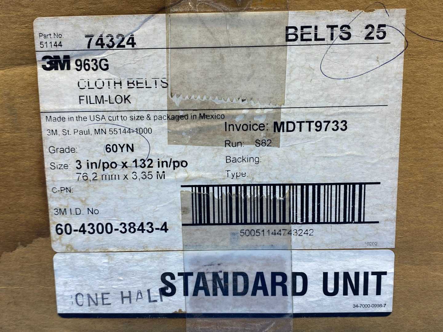3M 963G Cloth Belts FILM-LOK Grade 60YN 3" x 132" (25 per box)