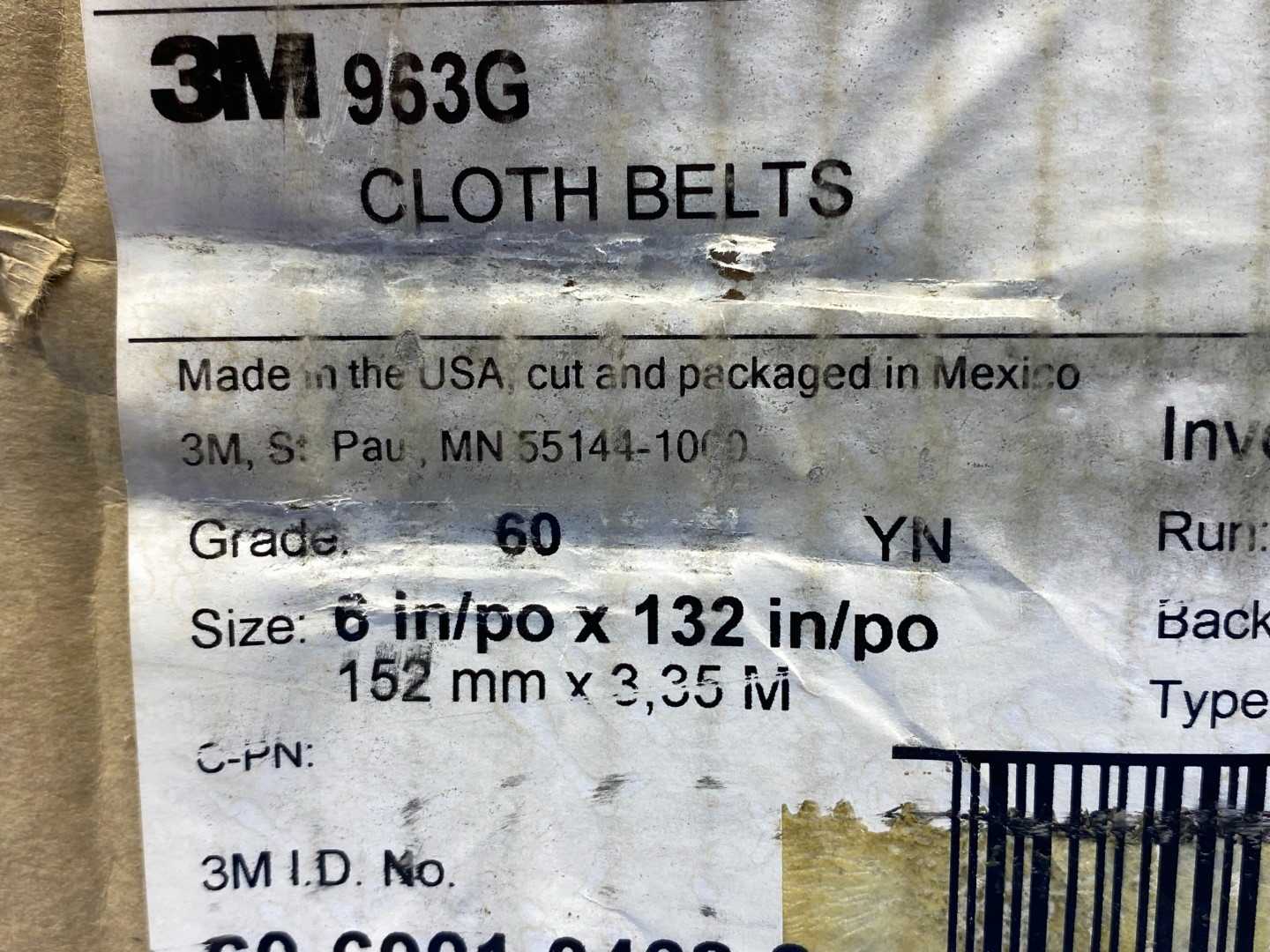 3M 963G Grade 60 Cloth Belts 6" x 132"  LOT OF 20