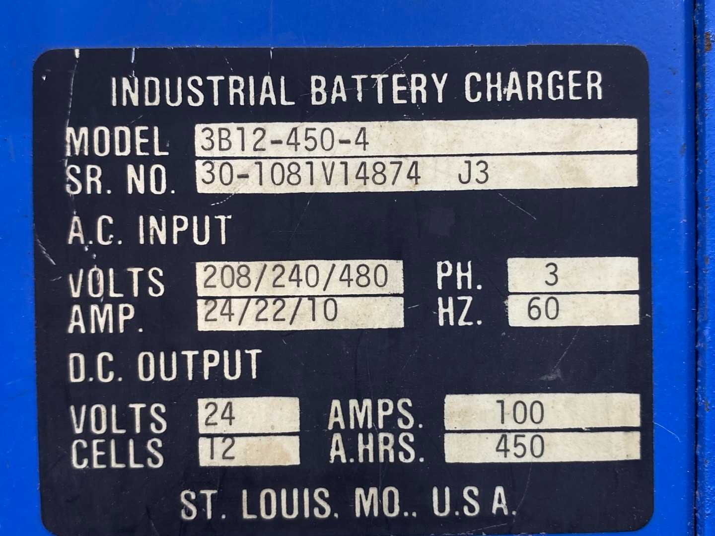 Varta 24 Volt 3B12-450-4 Electric Forklift Battery Charger (Needs Cables)