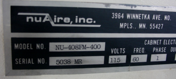 NuAire NU-408FM-400 Class II Type A/B3 Bio VENTED Fume Hood w/stand