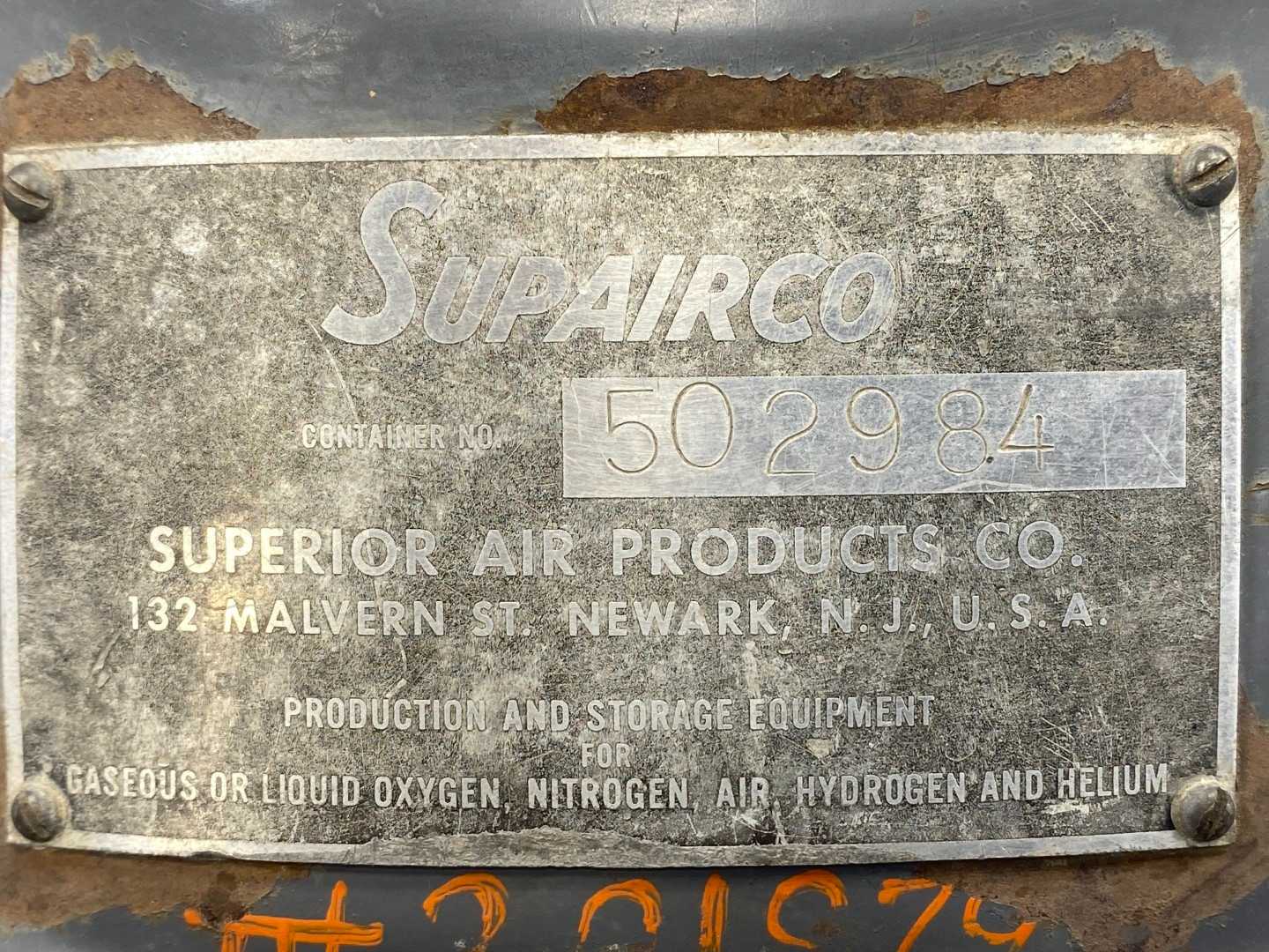 SUPAIRCO gas/liq Container for O, O2, N, H, or He (Superior Air Products)