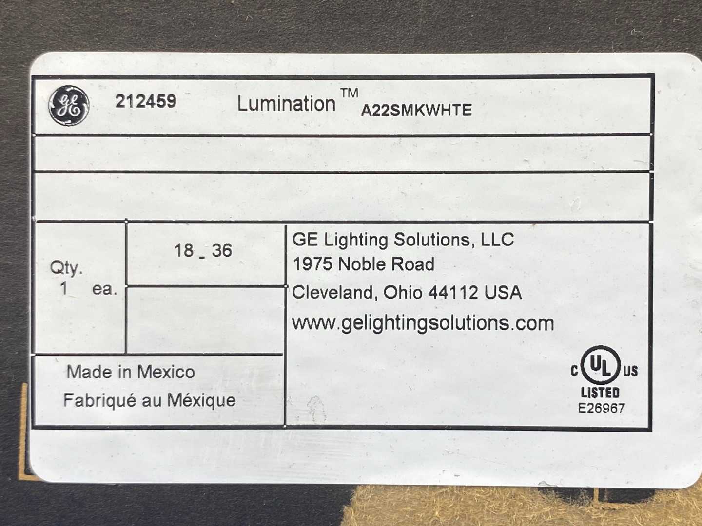 GE Lumination A22SMKWHTE   212459 Mounting Frame / Kit