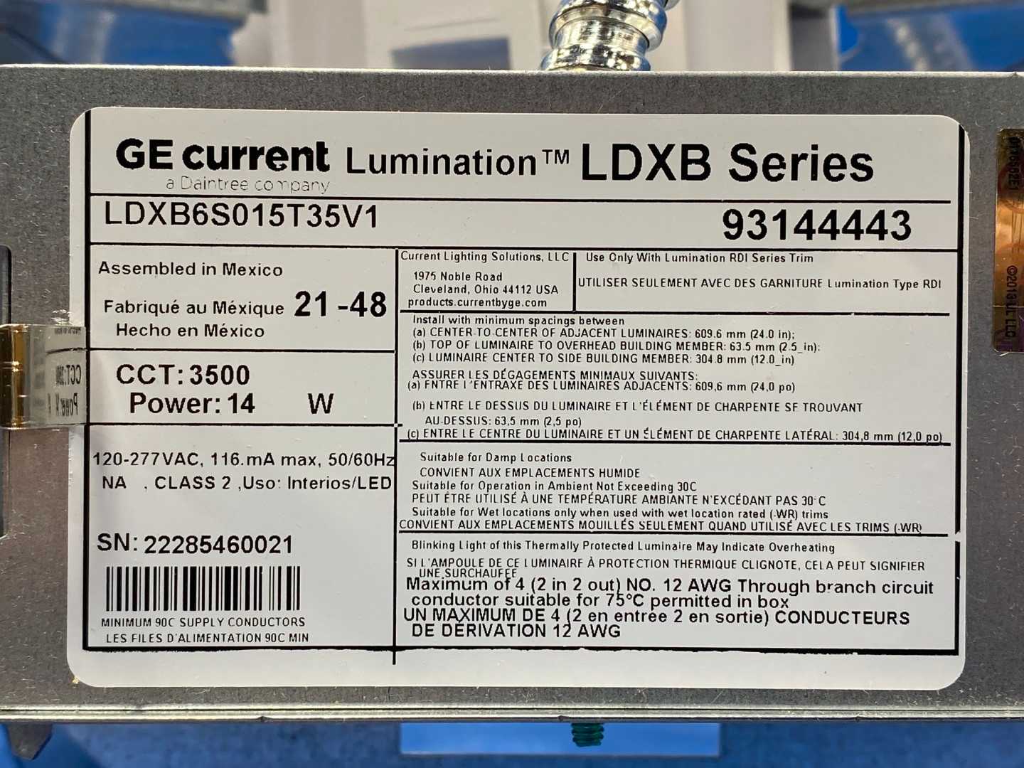 GE Current Lumination LDX Series Square LED Housing  LDXB6S015T35V1    93144443