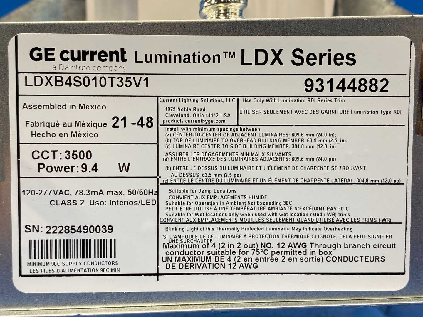 GE Current Lumination LDX Series Square LED Housing LDXB4S010T35V1     93144882