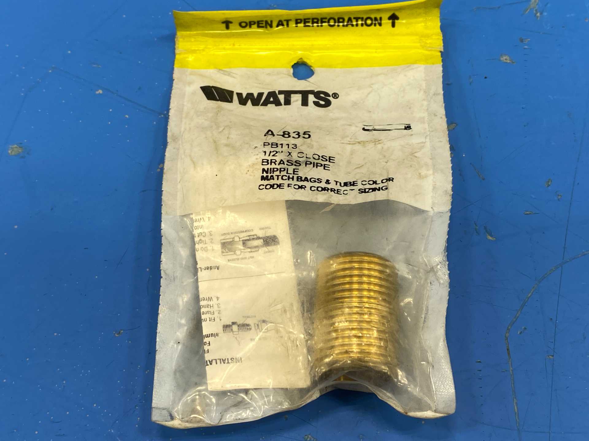 Watts A-835 PB113 1\2"xClose Brass Pipe Nipple