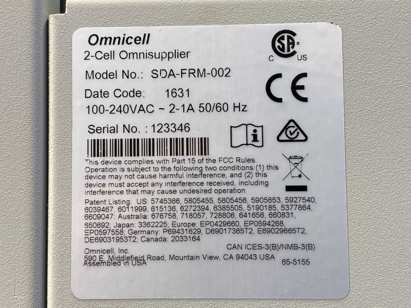 OmniCell 2 Cell SDA-FRM-002  OmniSupplier Automated Medication Dispensing System