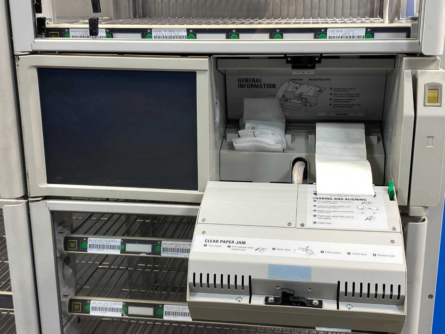 Omnicell 3 Cell OmniSupplier - No SC Card - Includes Zebra Gun Scanner (Top Left Door Bent)