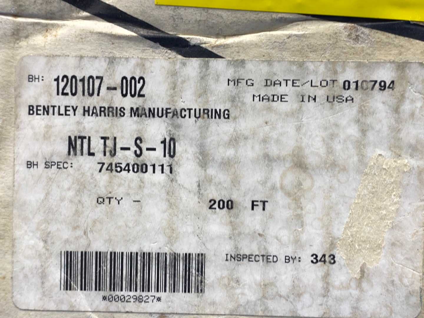 Bentley Harris Sleeving 200FT NTL TJ-S-10