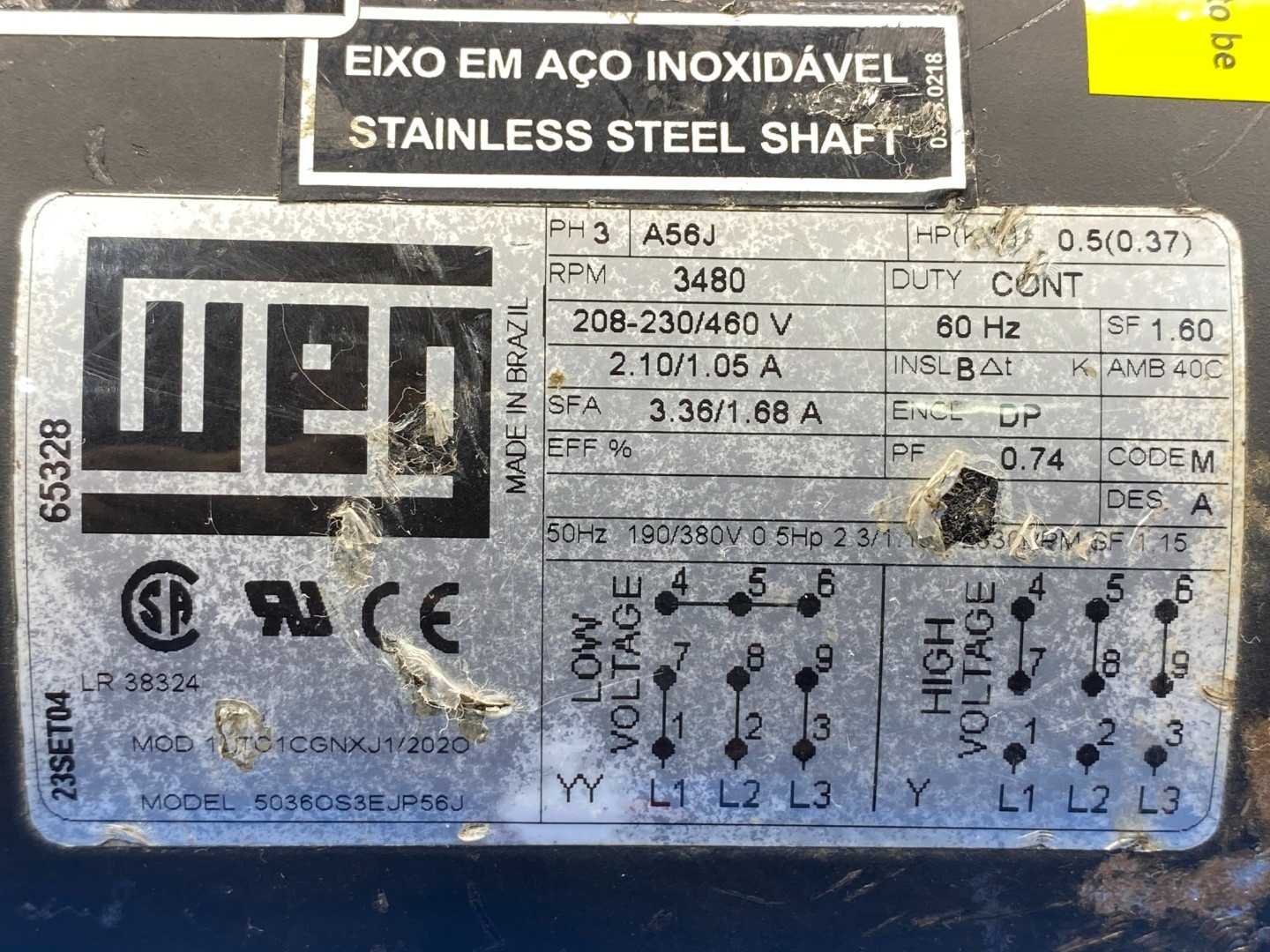 WEG 5036oS3EJP56J 208-230/460V 3PH Motor w/ AMT Mod 3703-98