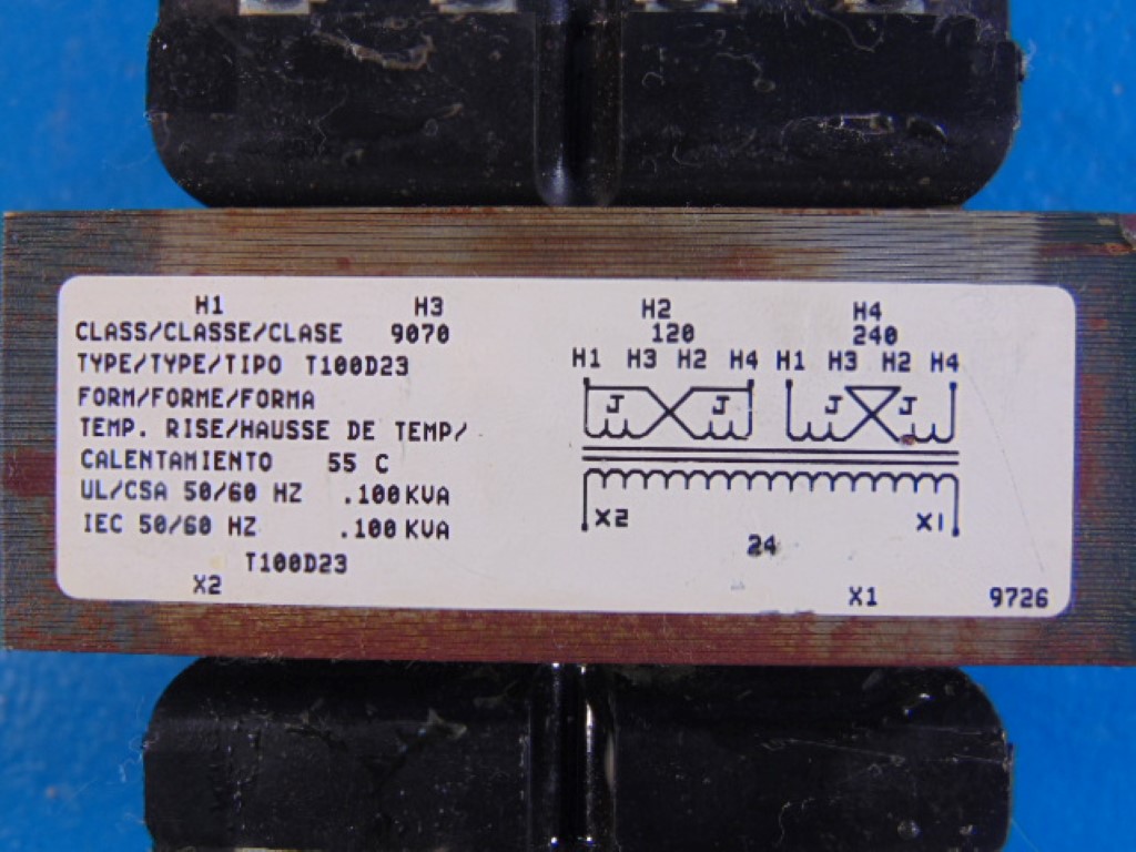 SQUARE D 9070T100D23 INDUSRIAL CONTROL TRANSFOMER 120/240V