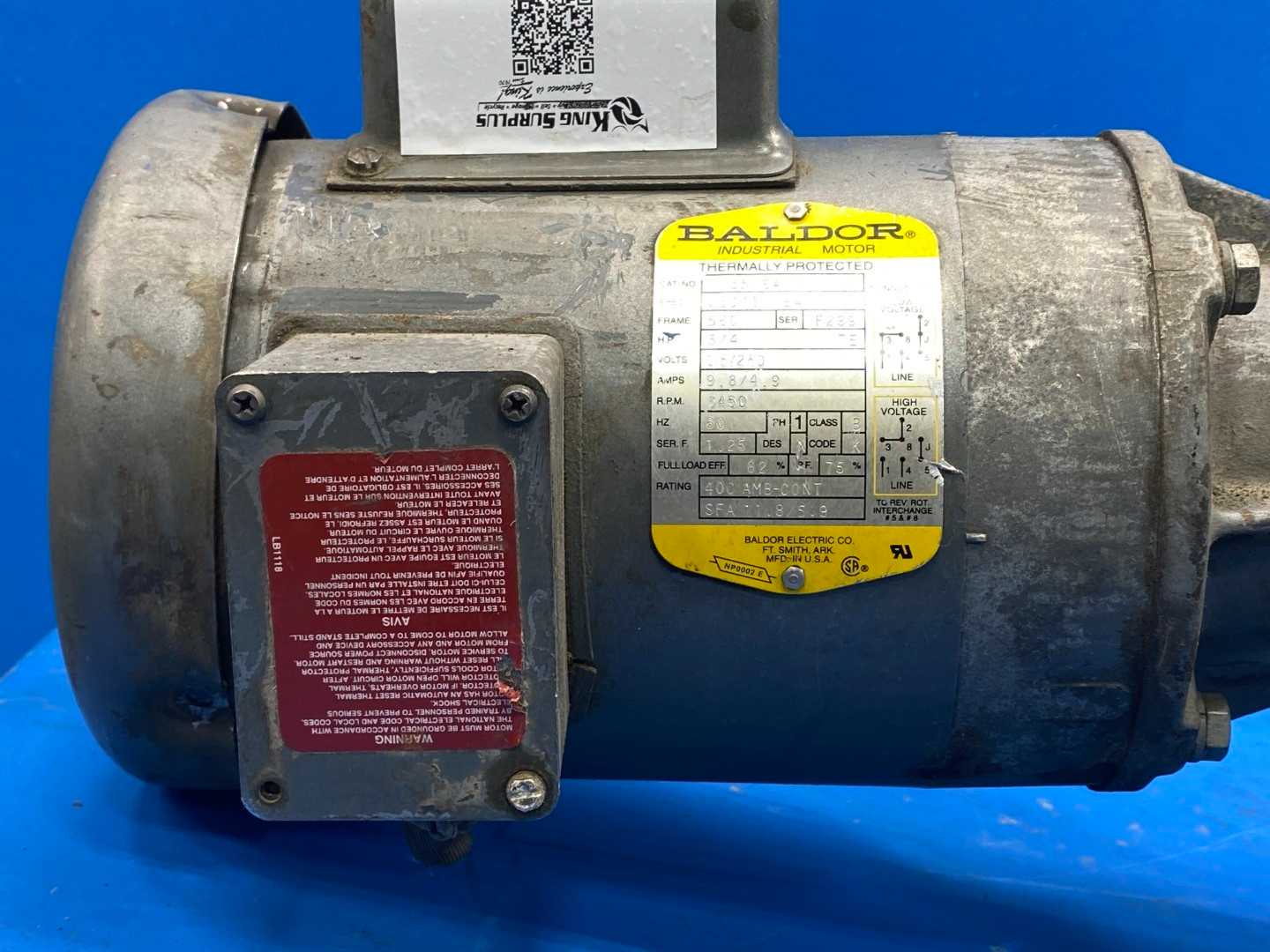 Baldor Motor VL5306A 3450RPM 3/4HP 1PH W/ Nord Gear 2382az-63 S/4