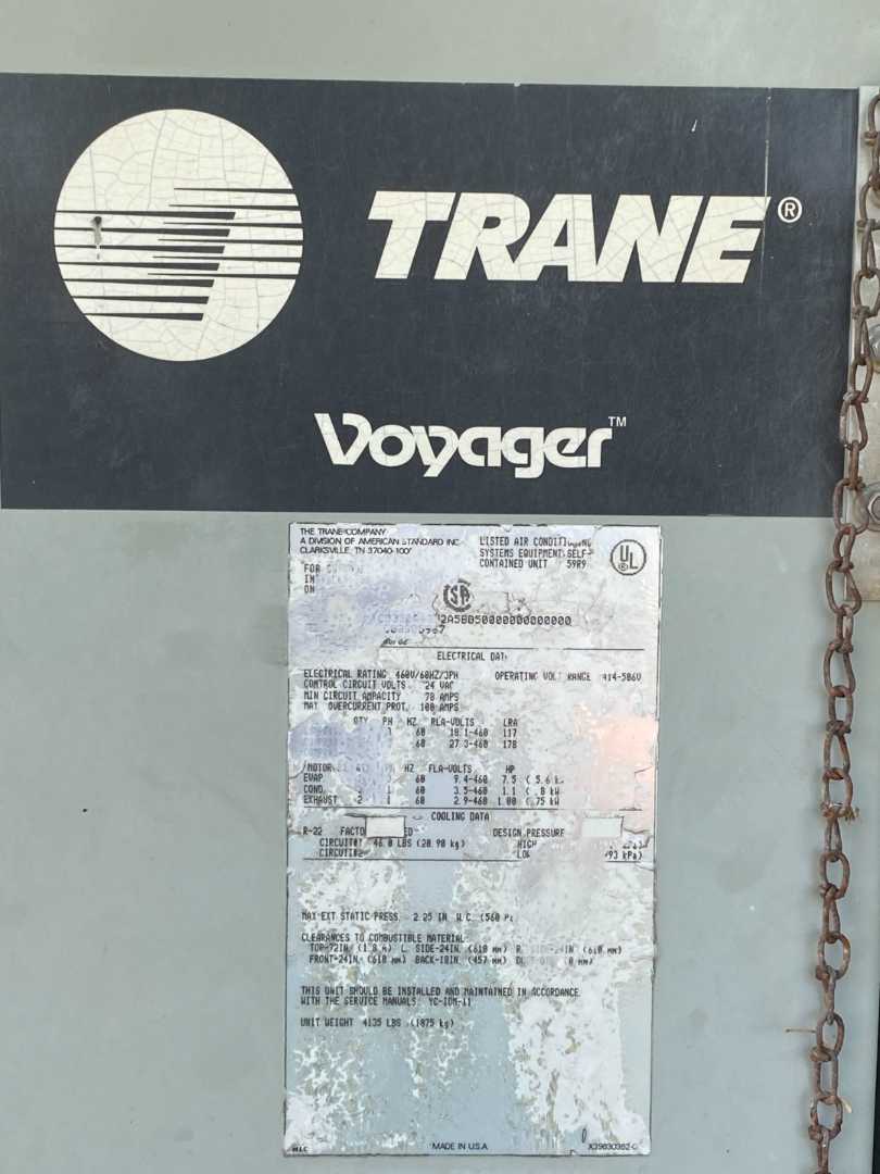 Trane Voyager 27-Ton Rooftop HVAC Unit - Model TCD330A40J2A5BD5000000 - R-22 Refrigerant