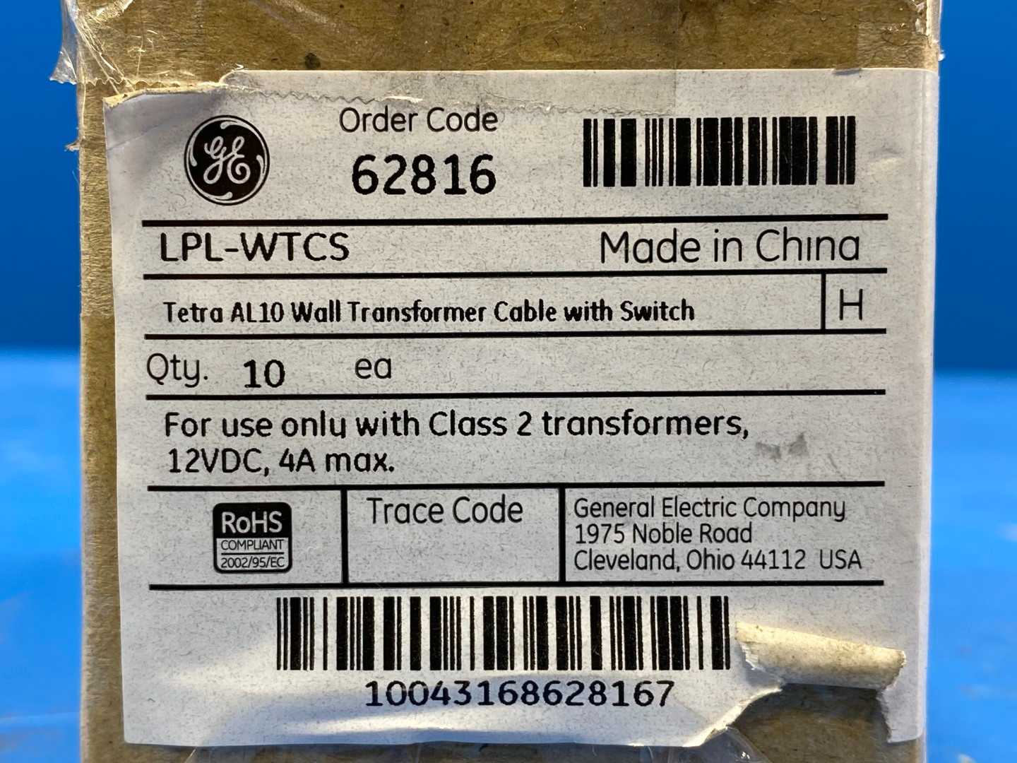 GE Tetra AL10 Wall Transformer Cable with Switch LPL-WTCS   62816