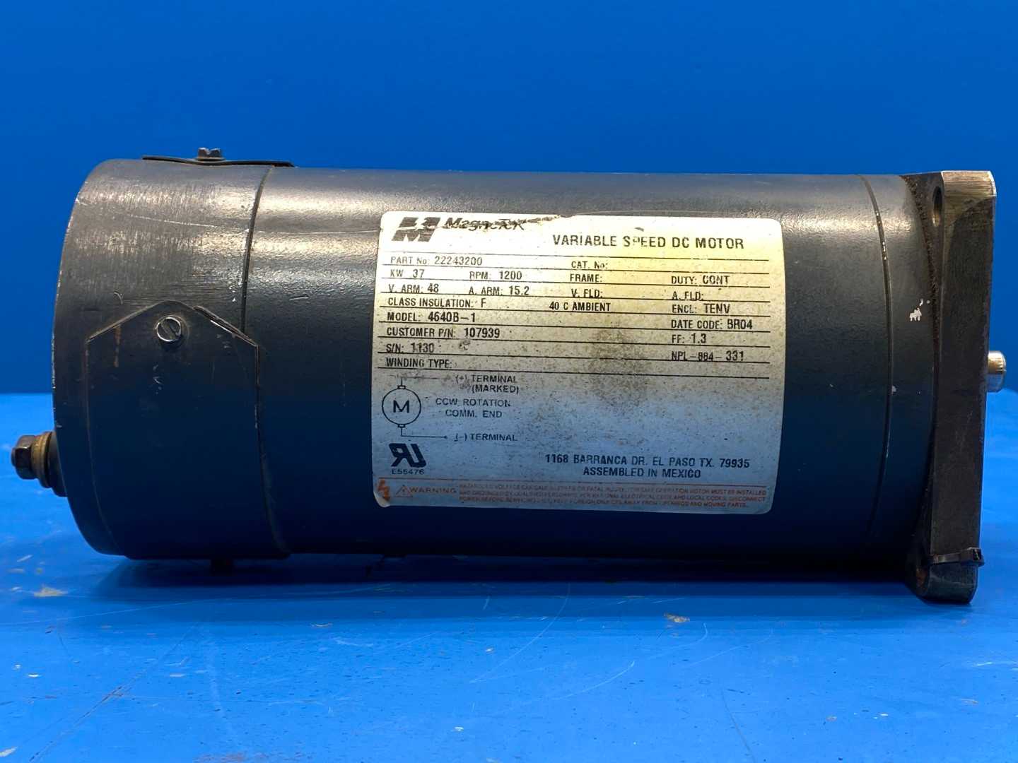 Magnetek 4640B-1 Variable Speed D.C. Motor 1200 rpm