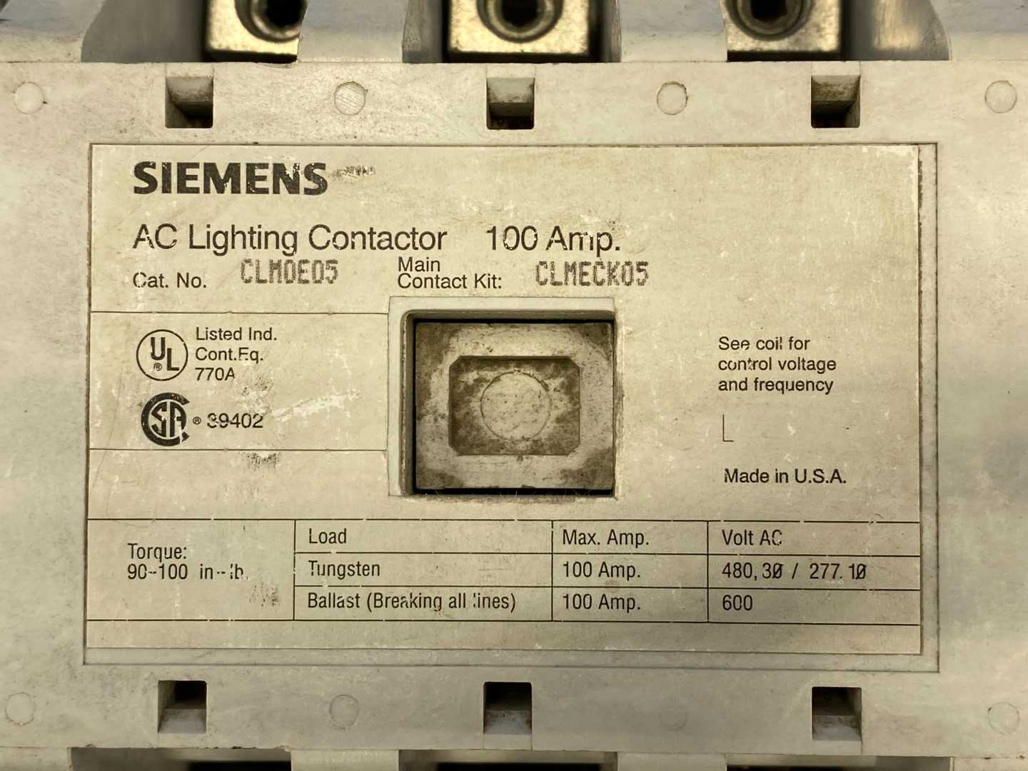 Siemens AC Lighting Contactor CLM0E05