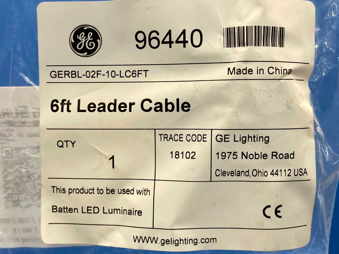 GE 6Ft Leader Cable 96440 GERBL-02F-10-LC6FT