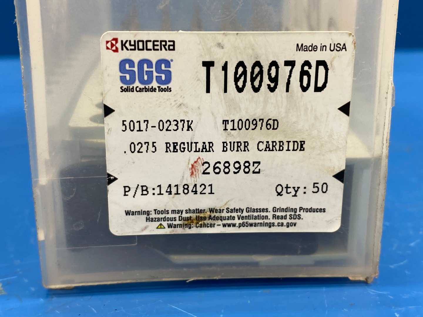 Kyocera SGS T100976D .0275 Regular Burr Carbide box of 50