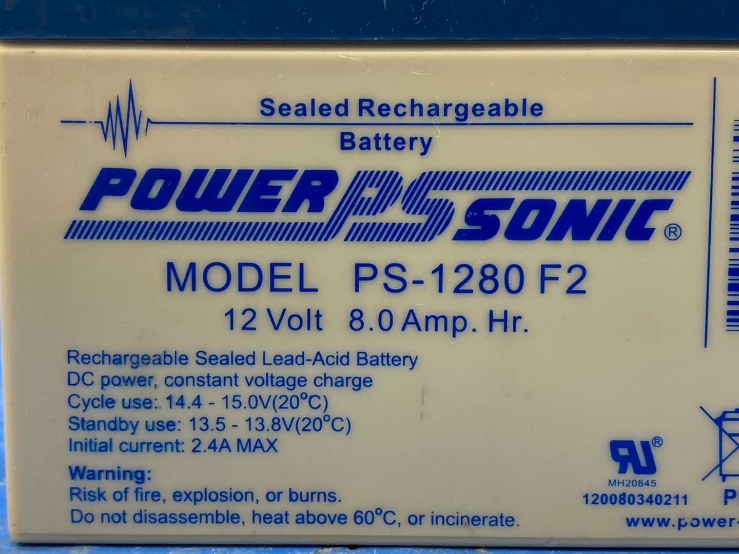 Power Sonic Sealed Rechargable Battery 12V Model PS-1280 F2 