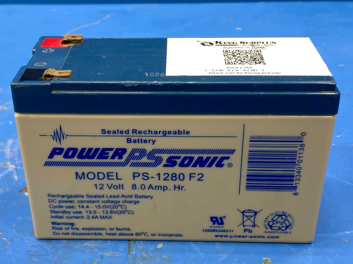 Power Sonic Sealed Rechargable Battery 12V Model PS-1280 F2 